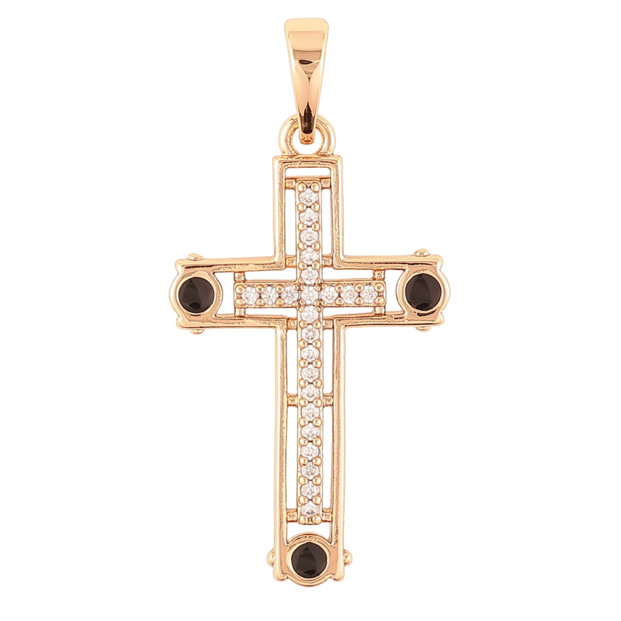 Кулон Xuping Позолота 18K Хрест з цирконієм і чорною емаллю» для ланцюжка до 6мм фото №1 Кулон Xuping Позолота 18K Хрест з цирконієм і чорною емаллю» для ланцюжка до 6мм фото №1