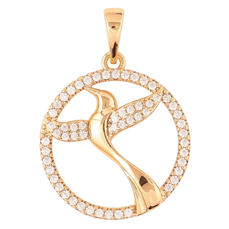 Кулон Xuping Позолота 18K «Птах у колечку, інкрустація цирконієм» для ланцюжка до 6мм фото №1