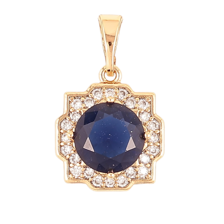 Кулон Xuping Позолота 18K Синий фианит в декоративном обрамлении циркония для цепочки до 5мм фото №2 Кулон Xuping Позолота 18K Синий фианит в декоративном обрамлении циркония для цепочки до 5мм фото №2