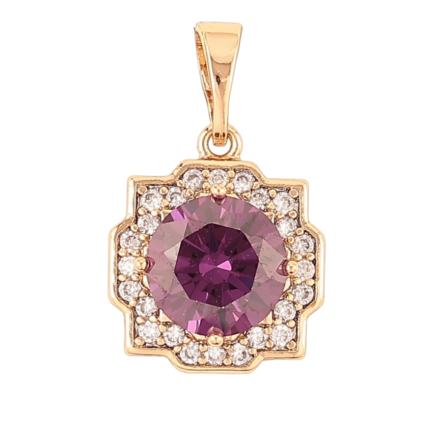 Кулон Xuping Позолота 18K «Бузковий фіаніт у декоративному обрамленні цирконію» для ланцюжка до 5мм фото №1