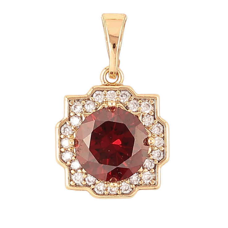 Кулон Xuping Позолота 18K «Червоний фіаніт у декоративному обрамленні цирконію» для ланцюжка до 5мм фото №2 Кулон Xuping Позолота 18K «Червоний фіаніт у декоративному обрамленні цирконію» для ланцюжка до 5мм фото №2