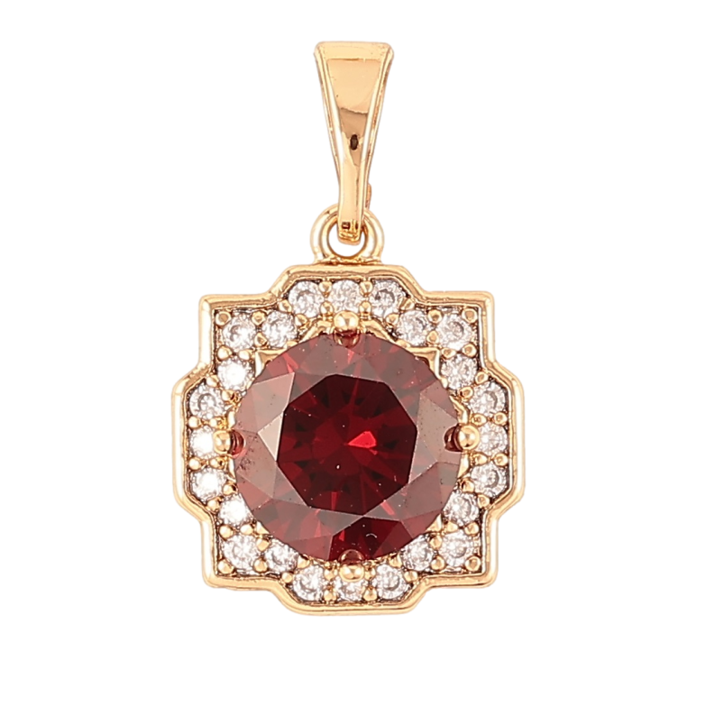 Кулон Xuping Позолота 18K «Червоний фіаніт у декоративному обрамленні цирконію» для ланцюжка до 5мм фото №2