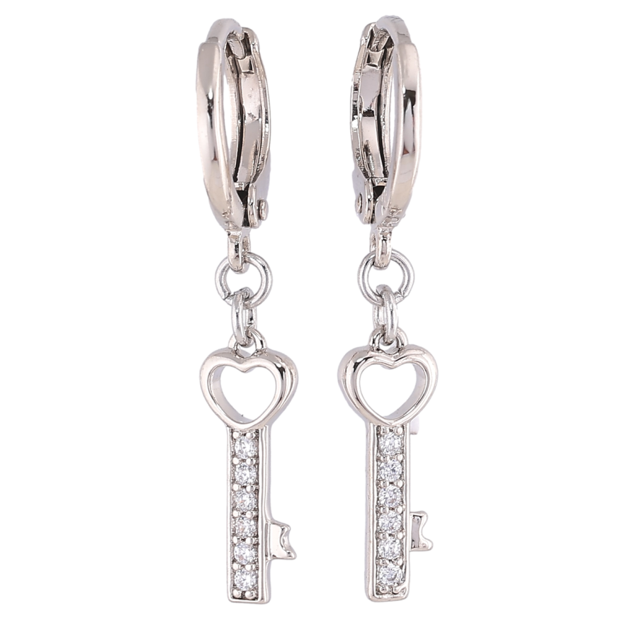 Серьги Xuping Родий подвески на колечках Ключики на одну сторону фото №1 Серьги Xuping Родий подвески на колечках Ключики на одну сторону фото №1