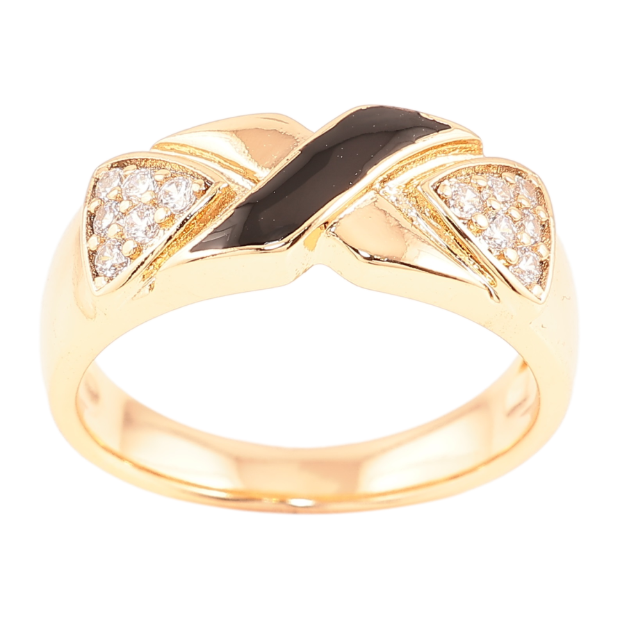 Каблучка Xuping Позолота 18K «Візерунок з цирконієм і чорною емаллю» фото №1 Каблучка Xuping Позолота 18K «Візерунок з цирконієм і чорною емаллю» фото №1