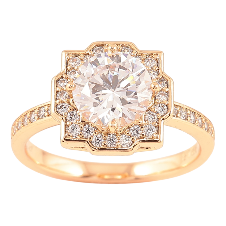 Каблучка Xuping Позолота 18K «Фіаніт в обрамленні цирконію» фото №5 Каблучка Xuping Позолота 18K «Фіаніт в обрамленні цирконію» фото №5