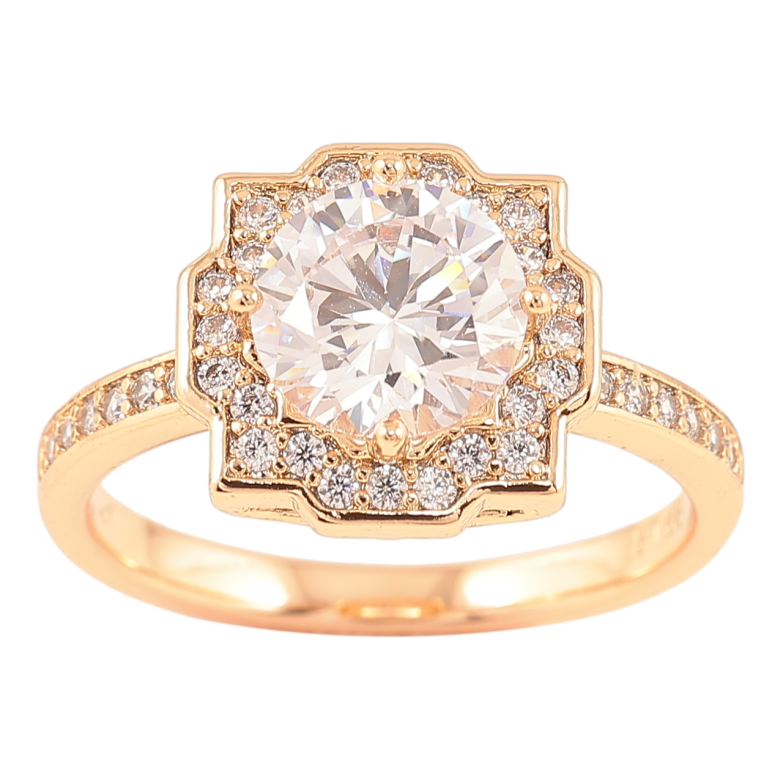 Каблучка Xuping Позолота 18K «Фіаніт в обрамленні цирконію» фото №3 Каблучка Xuping Позолота 18K «Фіаніт в обрамленні цирконію» фото №3