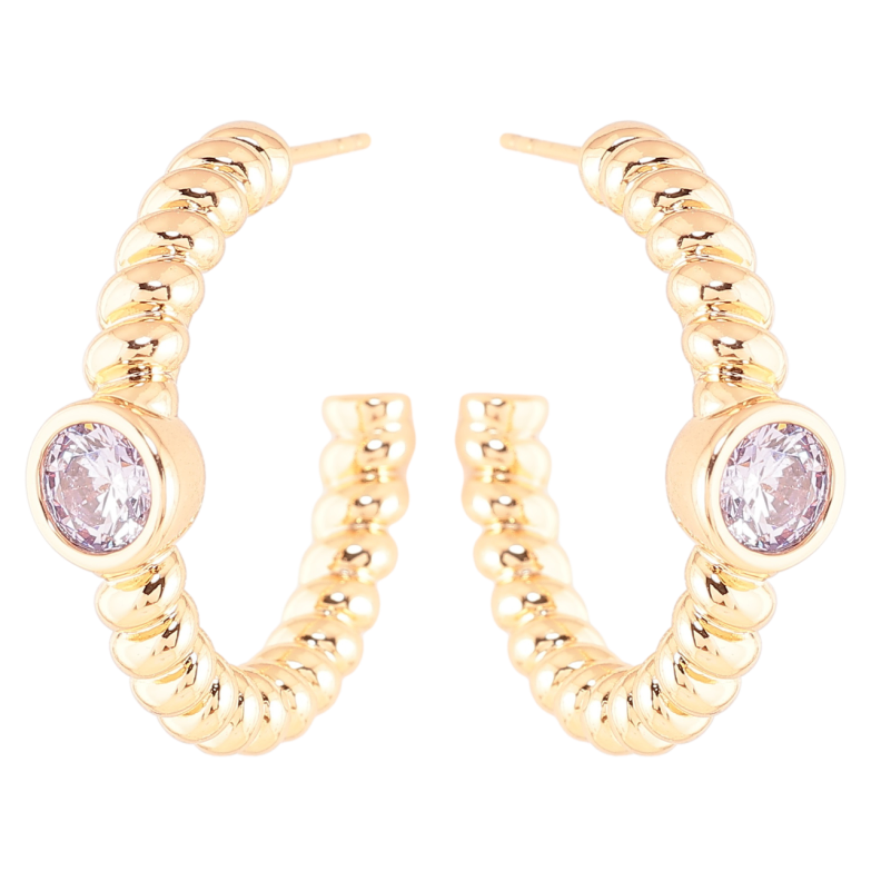 Сережки Xuping Позолота 18K пусети «Дуги з бузковими кристалами» фото №4 Сережки Xuping Позолота 18K пусети «Дуги з бузковими кристалами» фото №4