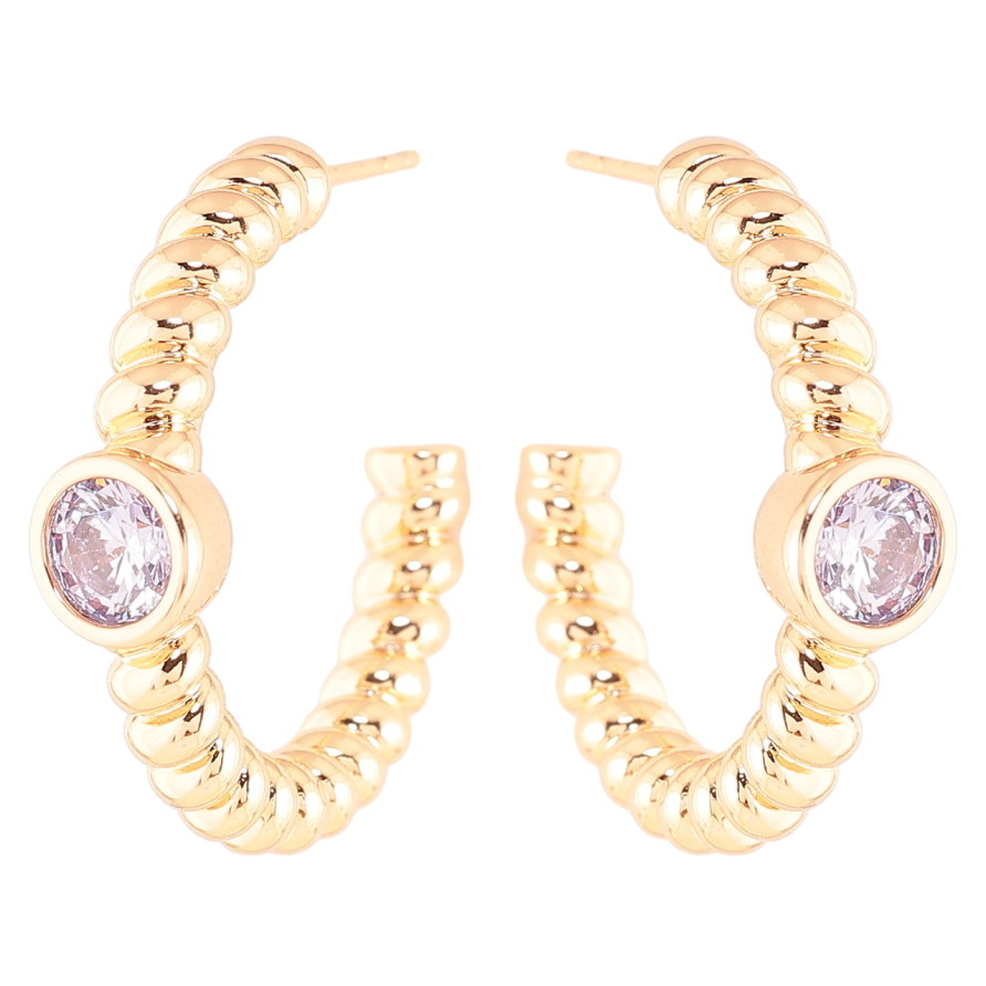 Серьги Xuping Позолота 18K пусеты Дуги с сиреневыми кристаллами фото №1 Серьги Xuping Позолота 18K пусеты Дуги с сиреневыми кристаллами фото №1