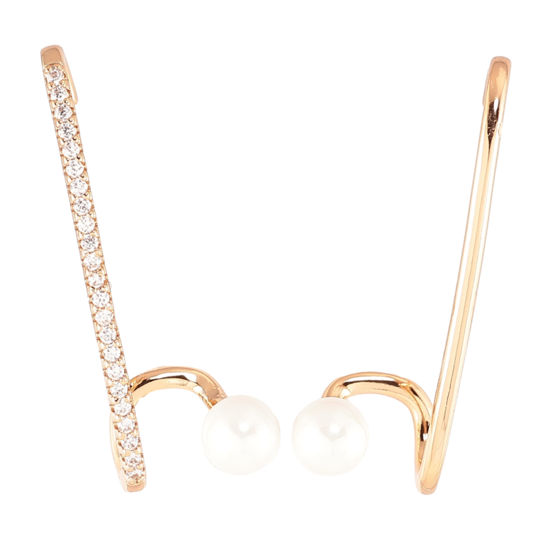 Серьги Xuping Позолота 18K пусеты Ассиметричные с дорожкой циркония и жемчужинами фото №1