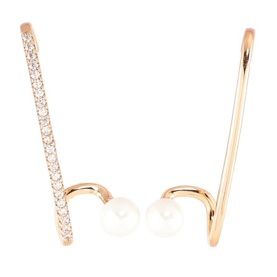 Серьги Xuping Позолота 18K пусеты Ассиметричные с дорожкой циркония и жемчужинами фото №1