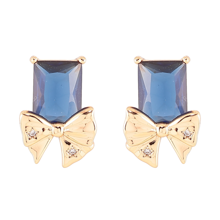 Серьги Xuping Позолота 18K пусеты Синие фианиты с бантами фото №5 Серьги Xuping Позолота 18K пусеты Синие фианиты с бантами фото №5