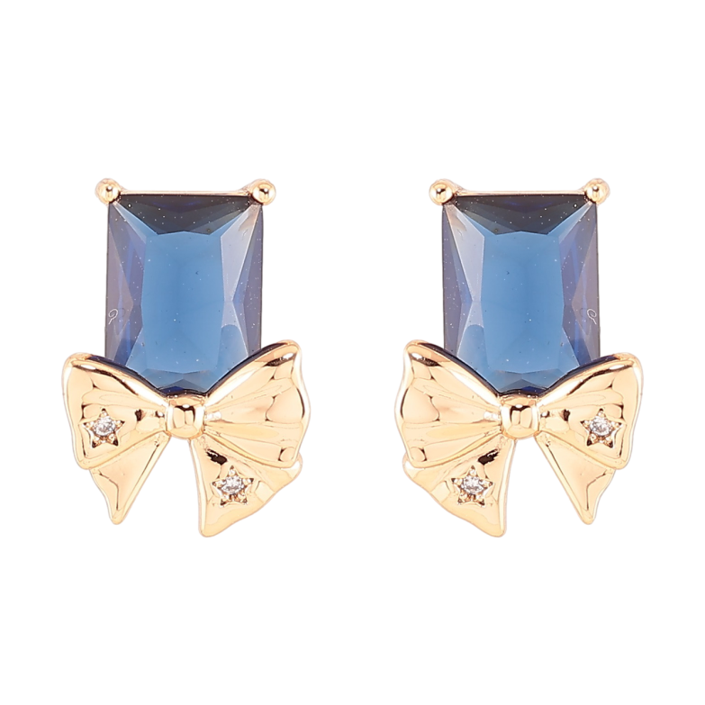 Серьги Xuping Позолота 18K пусеты Синие фианиты с бантами фото №1