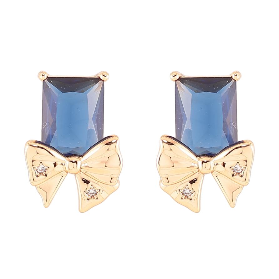 Серьги Xuping Позолота 18K пусеты Синие фианиты с бантами фото №1