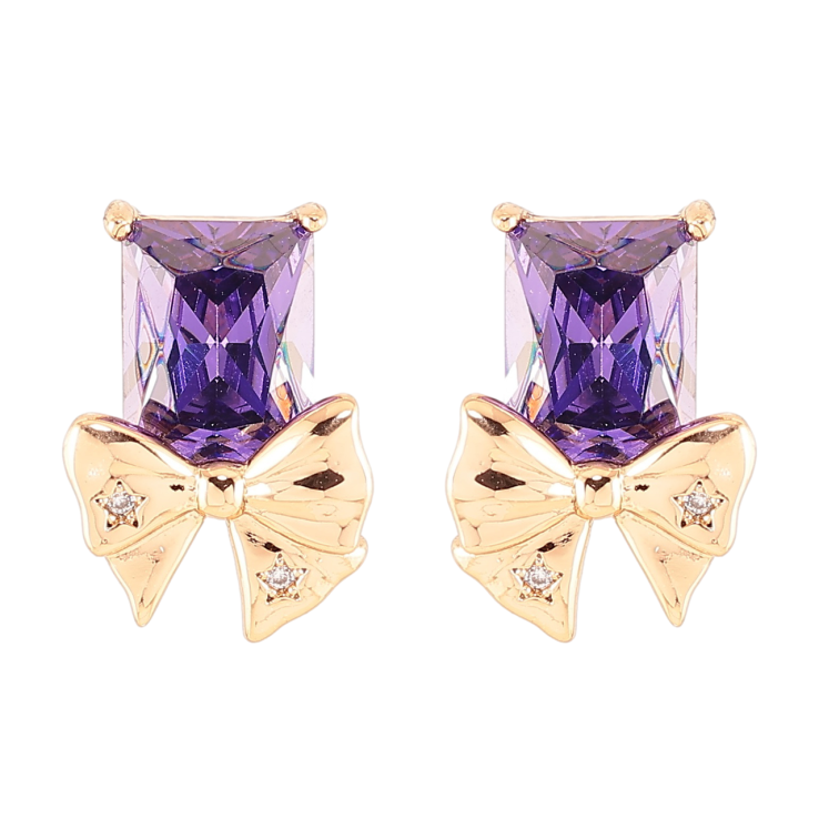 Серьги Xuping Позолота 18K пусеты Сиреневые фианиты с бантами фото №3 Серьги Xuping Позолота 18K пусеты Сиреневые фианиты с бантами фото №3