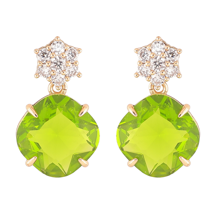 Серьги Xuping Позолота 18K пусеты Кристальные цветочки с салатовыми фианитами фото №14