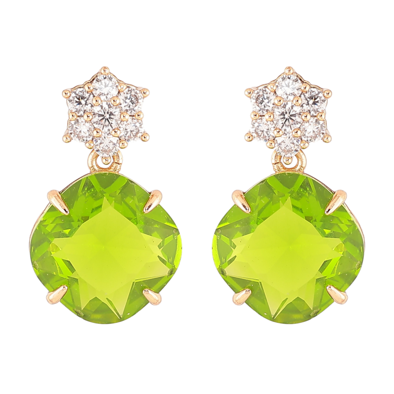 Серьги Xuping Позолота 18K пусеты Кристальные цветочки с салатовыми фианитами фото №1 Серьги Xuping Позолота 18K пусеты Кристальные цветочки с салатовыми фианитами фото №1