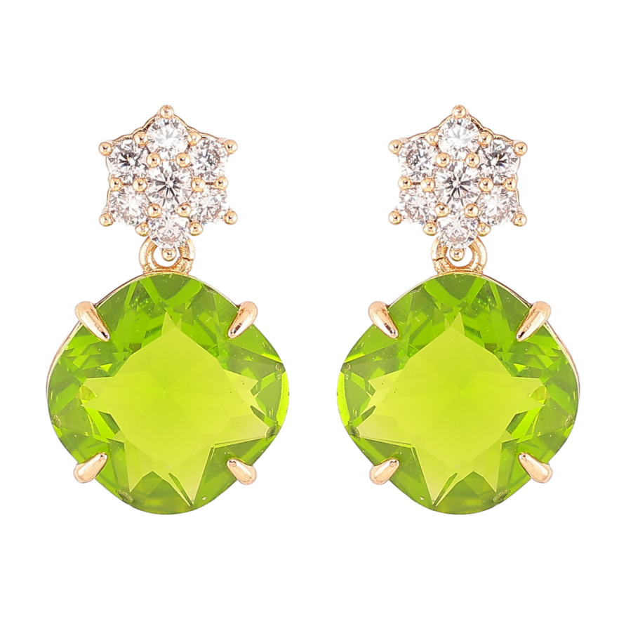 Серьги Xuping Позолота 18K пусеты Кристальные цветочки с салатовыми фианитами фото №1 Серьги Xuping Позолота 18K пусеты Кристальные цветочки с салатовыми фианитами фото №1