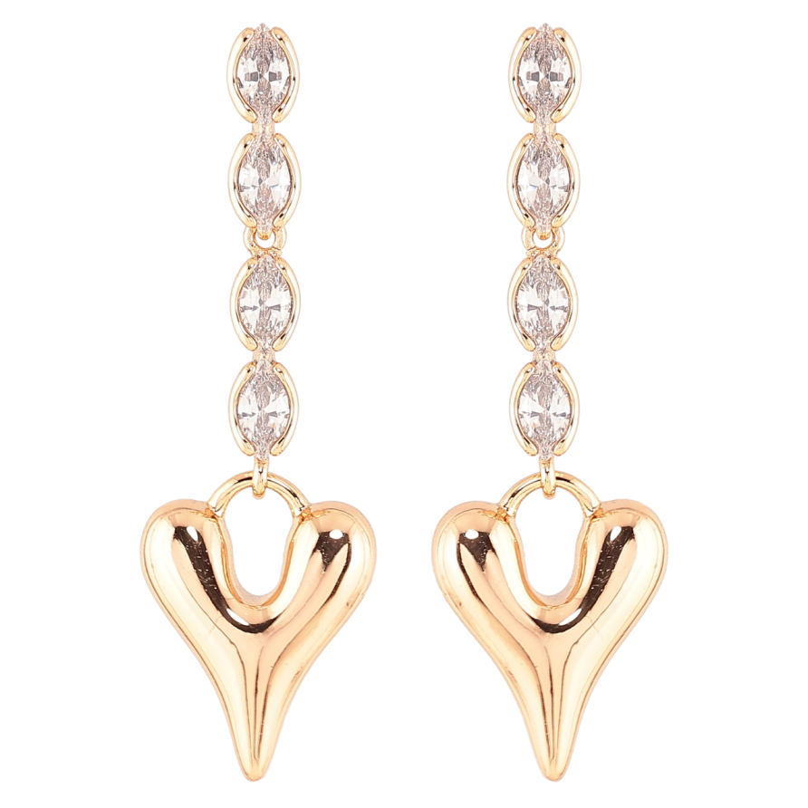 Серьги Xuping Позолота 18K пусеты Подвески с цирконием и сердечками фото №1 Серьги Xuping Позолота 18K пусеты Подвески с цирконием и сердечками фото №1