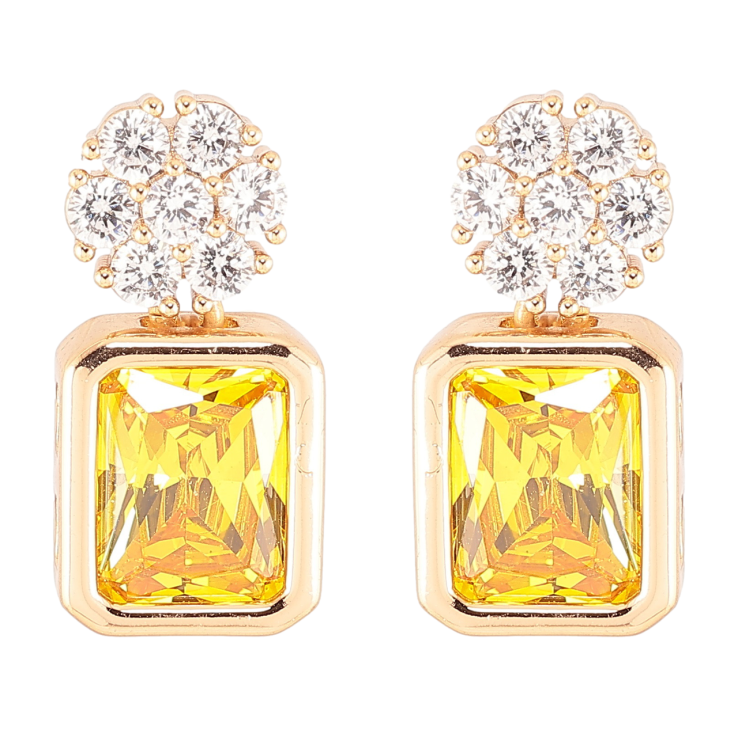Серьги Xuping Позолота 18K пусеты Кристальные цветочки с желтыми фианитами фото №20