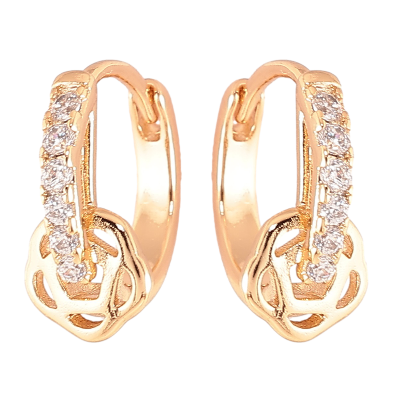 Серьги Xuping Позолота 18K колечки Дорожка циркония с цветочком фото №2
