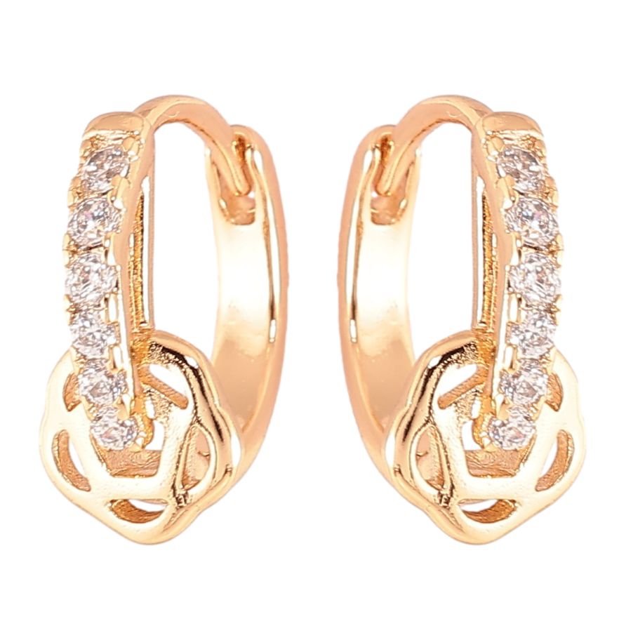 Серьги Xuping Позолота 18K колечки Дорожка циркония с цветочком фото №1 Серьги Xuping Позолота 18K колечки Дорожка циркония с цветочком фото №1