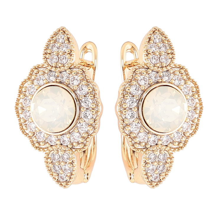 Сережки Xuping колір 18K з кристалами Swarovski англійський замок «White Opal з інкрустацією кристалами» фото №2 Сережки Xuping колір 18K з кристалами Swarovski англійський замок «White Opal з інкрустацією кристалами» фото №2