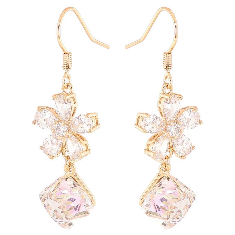 Сережки Xuping колір 18K з кристалами Swarovski французький замок «Кришталева квітка з кубом Paradise» фото №3 Сережки Xuping колір 18K з кристалами Swarovski французький замок «Кришталева квітка з кубом Paradise» фото №3
