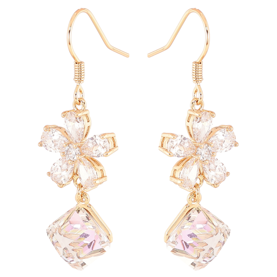 Сережки Xuping колір 18K з кристалами Swarovski французький замок «Кришталева квітка з кубом Paradise» фото №1 Сережки Xuping колір 18K з кристалами Swarovski французький замок «Кришталева квітка з кубом Paradise» фото №1