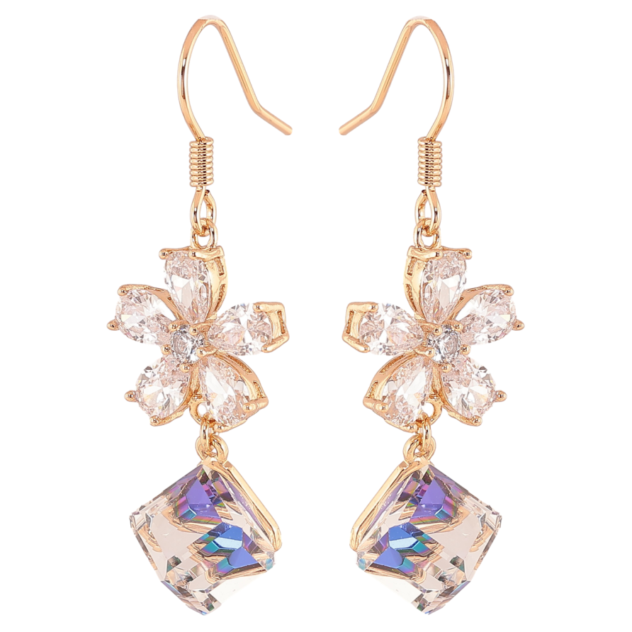 Сережки Xuping колір 18K з кристалами Swarovski французький замок «Кришталева квітка з кубом Capri Blue» фото №1