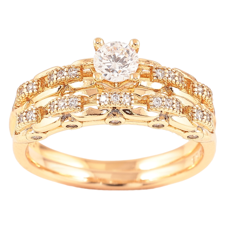 Каблучка Xuping Позолота 18K «Подвійне з інкрустацією цирконієм» фото №3