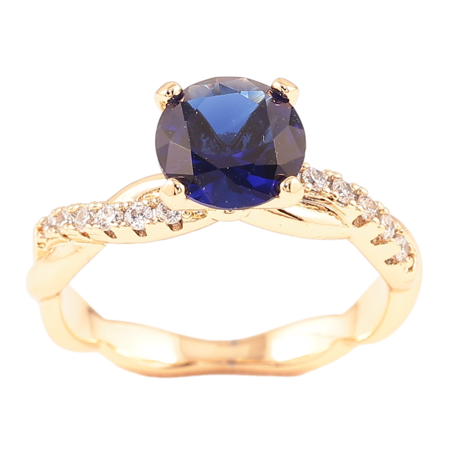Кольцо Xuping Позолота 18K Синий фианит с витыми дорожками циркония фото №1 Кольцо Xuping Позолота 18K Синий фианит с витыми дорожками циркония фото №1