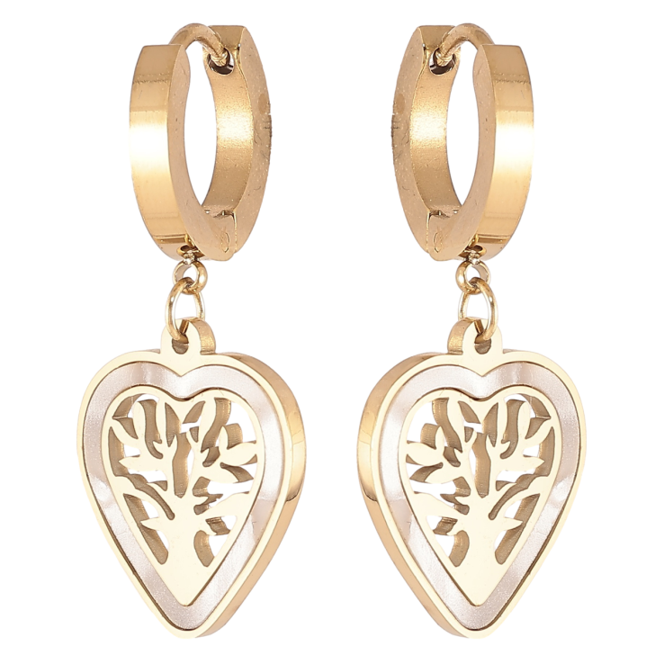Серьги Xuping TTM Stainless Steel цвет 14К подвески на колечках Сердечки и перламутровыми вставками фото №9