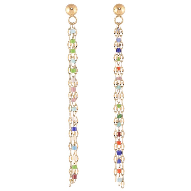 Серьги Xuping TTM Stainless Steel цвет 14К пусеты Подвески цепочки с разноцветным бисером фото №6 Серьги Xuping TTM Stainless Steel цвет 14К пусеты Подвески цепочки с разноцветным бисером фото №6