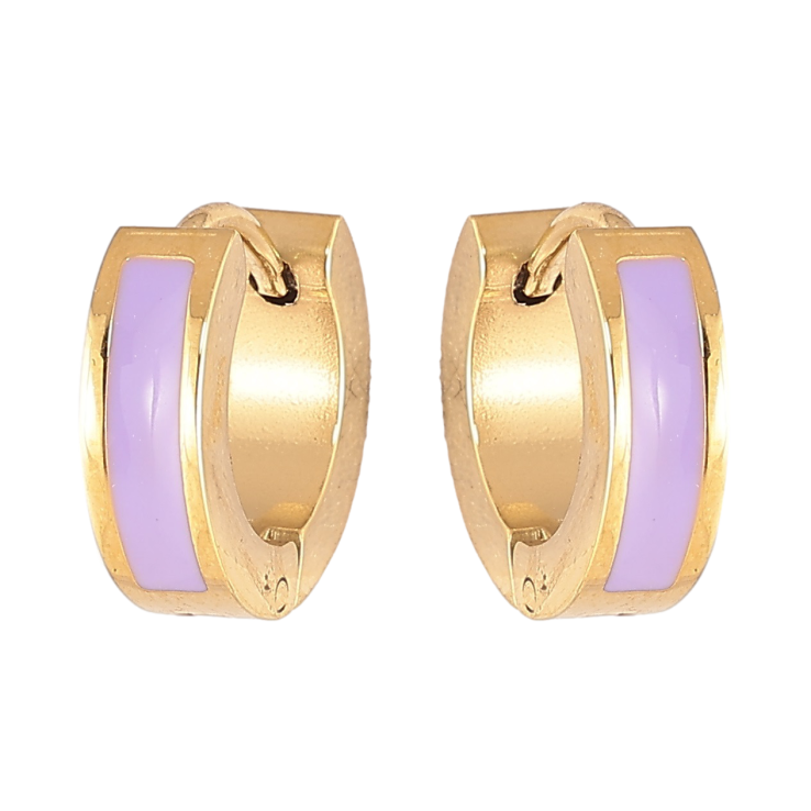 Серьги Xuping TTM Stainless Steel цвет 14К колечки Узор сиреневой эмалью фото №3 Серьги Xuping TTM Stainless Steel цвет 14К колечки Узор сиреневой эмалью фото №3