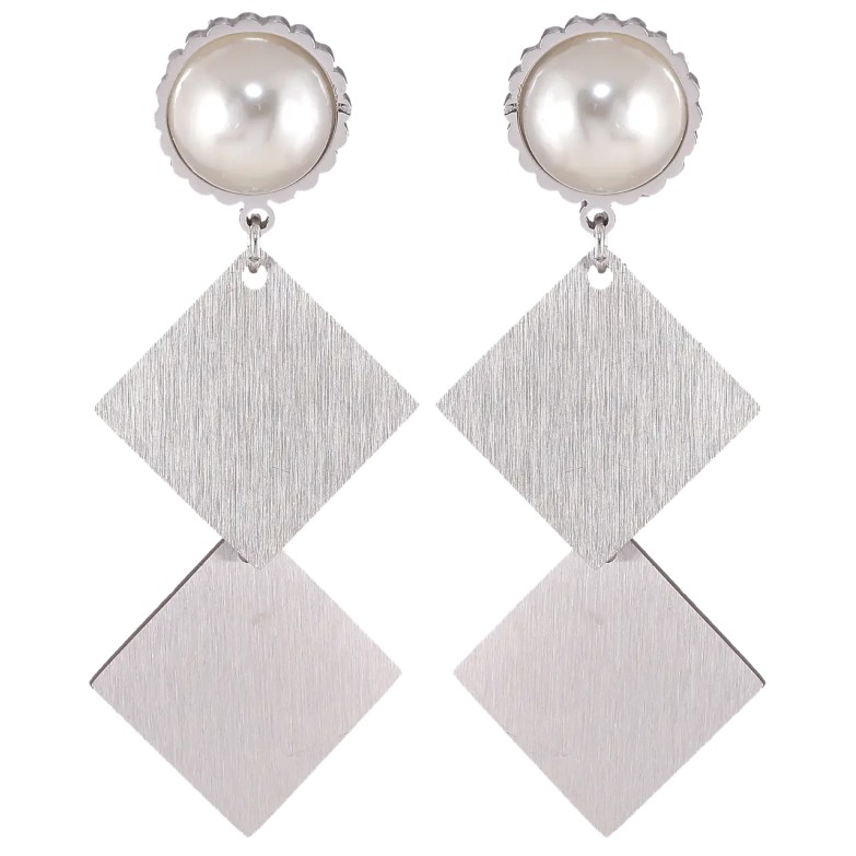 Серьги Xuping TTM Stainless Steel цвет Родий пусеты Ромбовые подвески фото №2