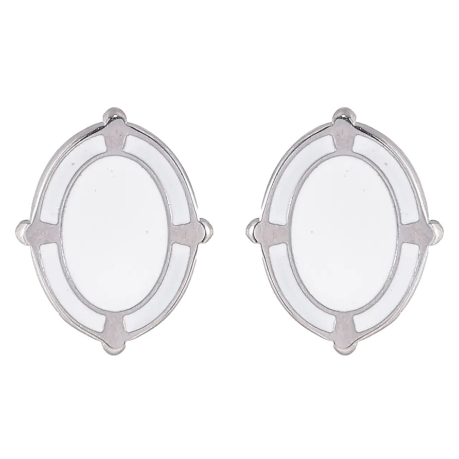 Серьги Xuping TTM Stainless Steel цвет Родий пусеты Овалы с белой эмалью фото №1