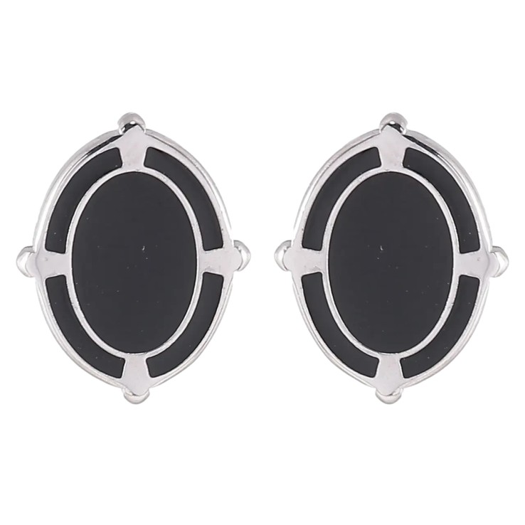 Серьги Xuping TTM Stainless Steel цвет Родий пусеты Овалы с черной эмалью фото №4