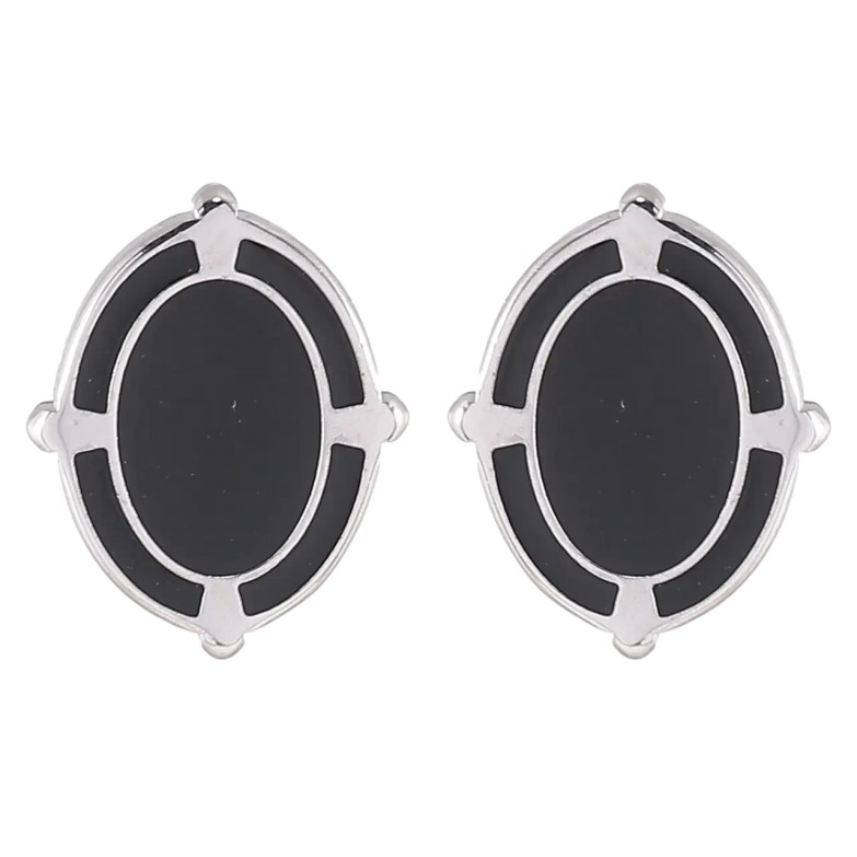 Сережки Xuping TTM Stainless Steel колір Родій пусети «Овали з чорною емаллю» фото №2 Сережки Xuping TTM Stainless Steel колір Родій пусети «Овали з чорною емаллю» фото №2