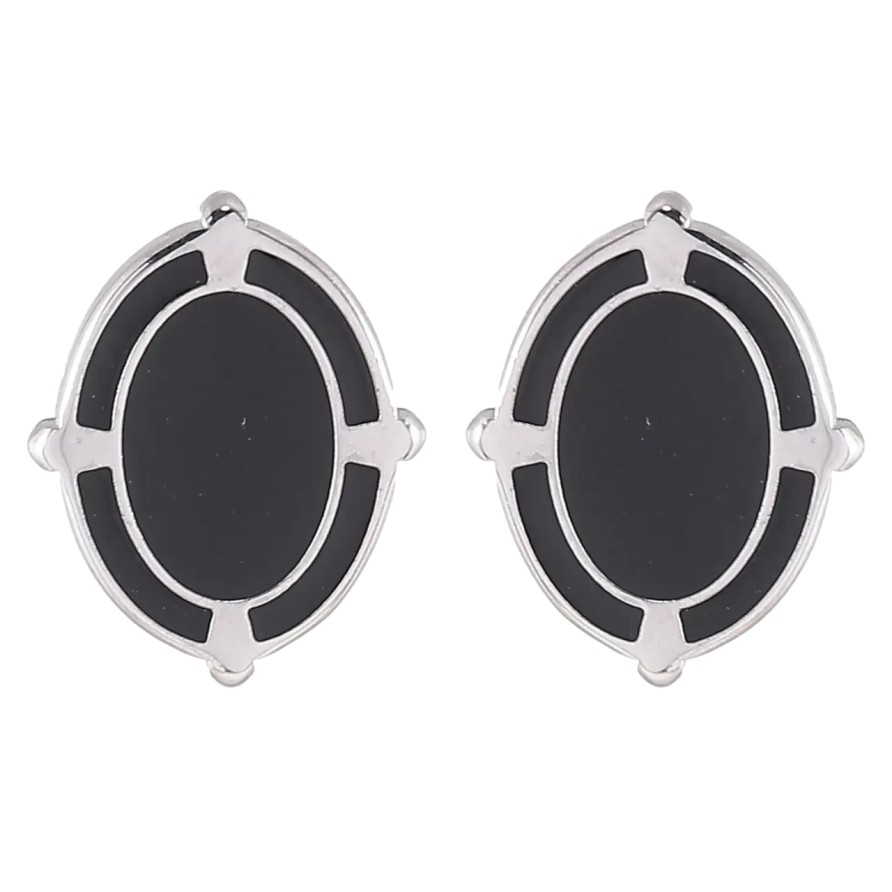Серьги Xuping TTM Stainless Steel цвет Родий пусеты Овалы с черной эмалью фото №1 Серьги Xuping TTM Stainless Steel цвет Родий пусеты Овалы с черной эмалью фото №1