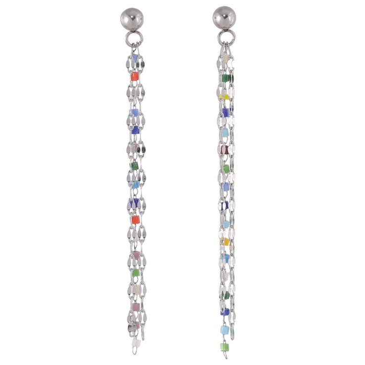 Серьги Xuping TTM Stainless Steel цвет Родий пусеты Подвески из цепочек с разноцветным бисером фото №17 Серьги Xuping TTM Stainless Steel цвет Родий пусеты Подвески из цепочек с разноцветным бисером фото №17