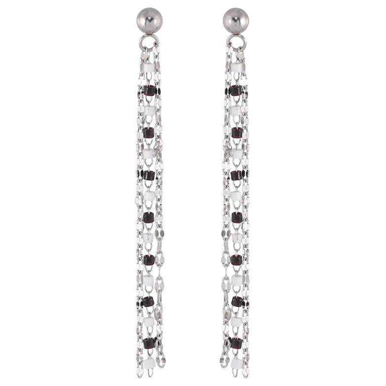 Серьги Xuping TTM Stainless Steel цвет Родий пусеты Подвески из цепочек с черно-белым бисером фото №3 Серьги Xuping TTM Stainless Steel цвет Родий пусеты Подвески из цепочек с черно-белым бисером фото №3