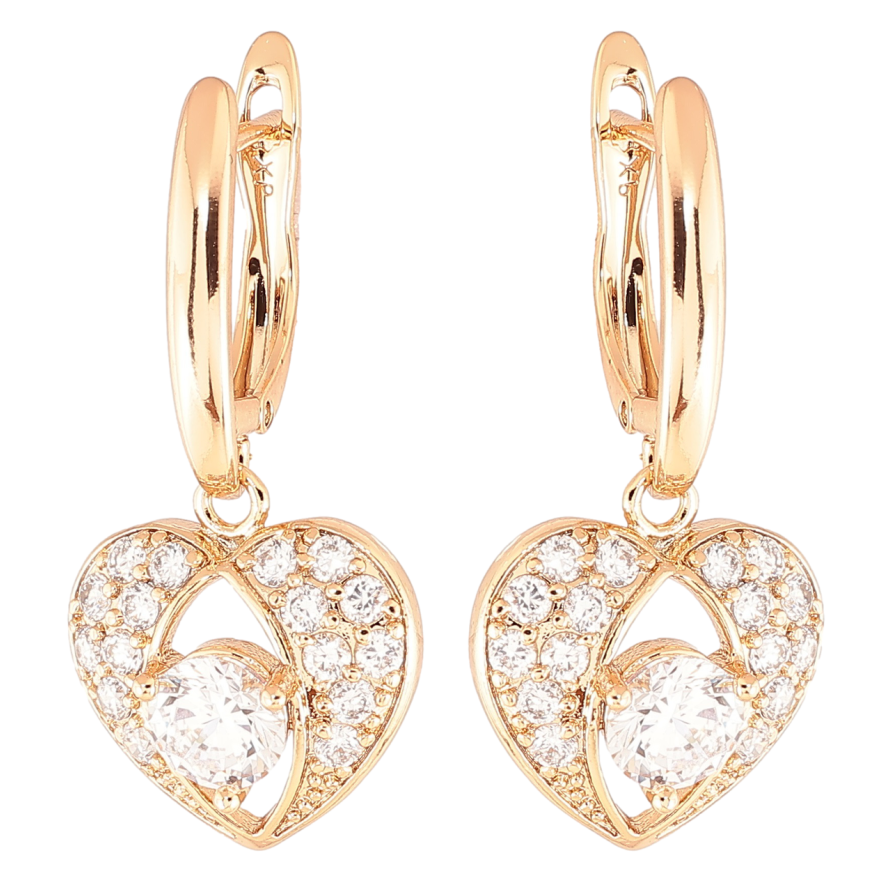 Серьги Xuping Позолота 18K английский замок Большие сердечки с инкрустацией цирконием фото №1 Серьги Xuping Позолота 18K английский замок Большие сердечки с инкрустацией цирконием фото №1
