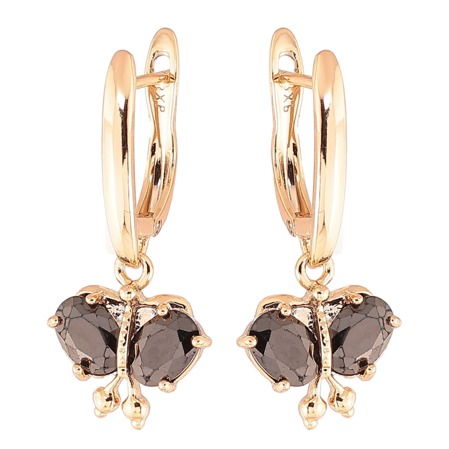Серьги Xuping Позолота 18K английский замок Бабочки с черными фианитами фото №1 Серьги Xuping Позолота 18K английский замок Бабочки с черными фианитами фото №1