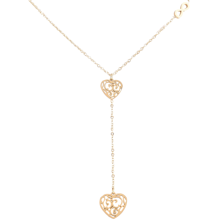 Подвеска на цепочке Xuping ТТМ Stainless Steel цвет 14К Ажурные сердечки дл.44-48см х 1мм + 6.3см подвеска фото №12 Подвеска на цепочке Xuping ТТМ Stainless Steel цвет 14К Ажурные сердечки дл.44-48см х 1мм + 6.3см подвеска фото №12
