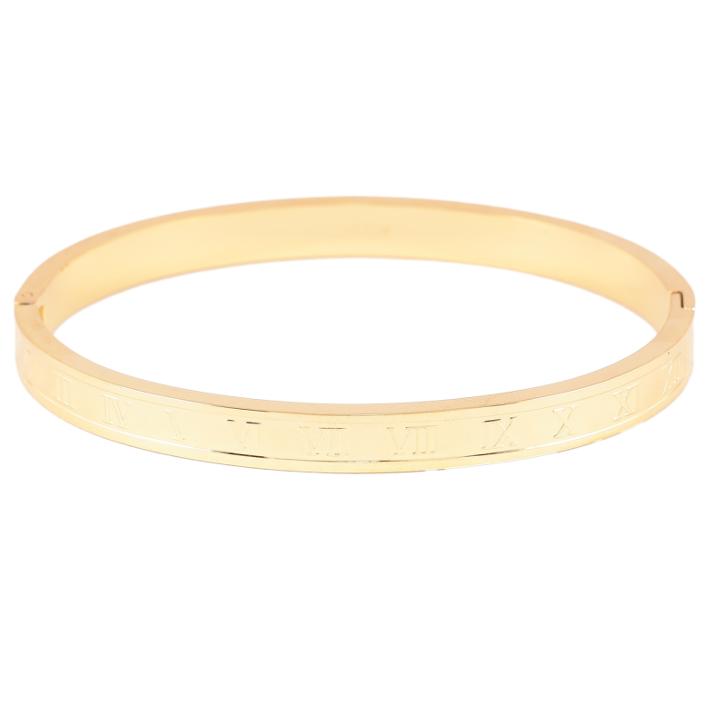 Браслет Xuping ТТМ Stainless Steel колір 14K Римські цифри» ø 6см фото №2 Браслет Xuping ТТМ Stainless Steel колір 14K Римські цифри» ø 6см фото №2