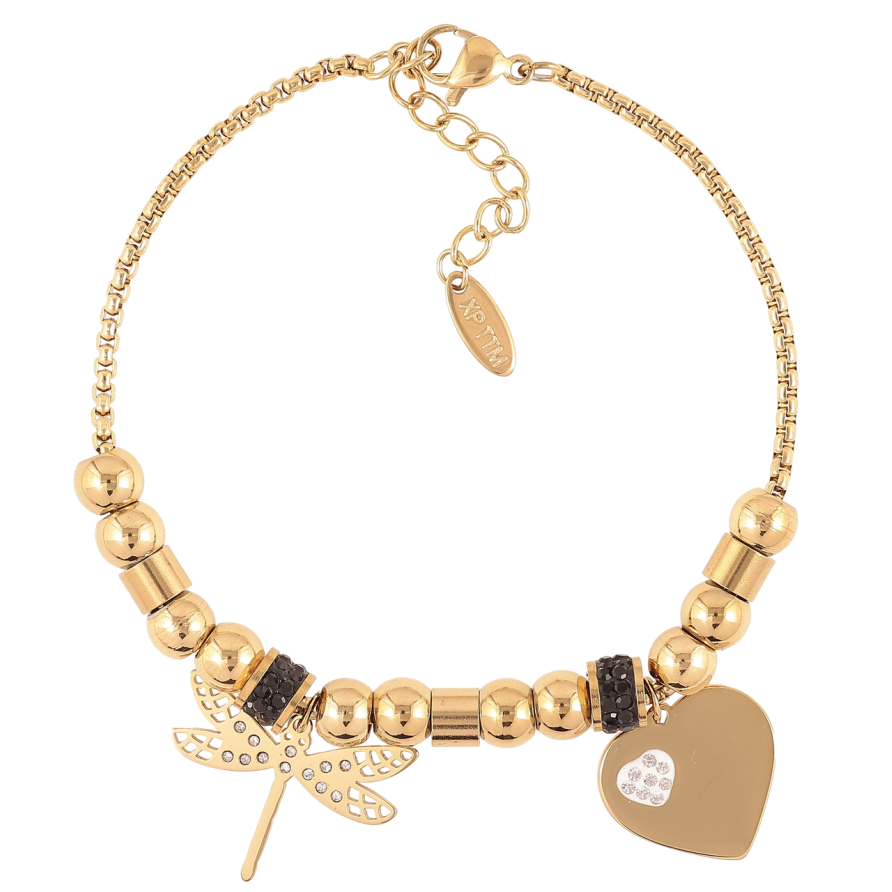 Браслет Xuping ТТМ Stainless Steel цвет 14K Цепочка с бусинами и подвесками с доп.цепочкой 18-21см х 2мм фото №1 Браслет Xuping ТТМ Stainless Steel цвет 14K Цепочка с бусинами и подвесками с доп.цепочкой 18-21см х 2мм фото №1