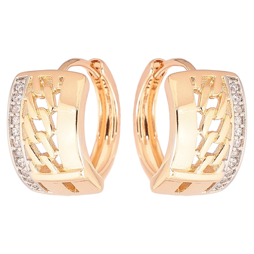 Серьги Xuping Позолота 18K + Родий колечки Узор цепочка с дорожкой циркония фото №1