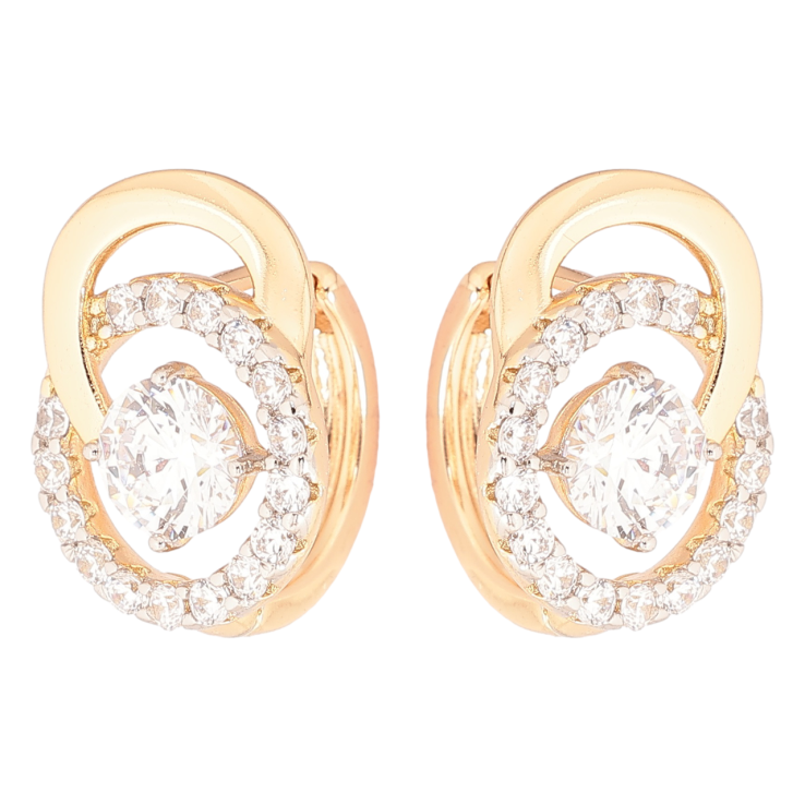 Серьги Xuping Позолота 18K + Родий колечки Узор с цирконием фото №2 Серьги Xuping Позолота 18K + Родий колечки Узор с цирконием фото №2