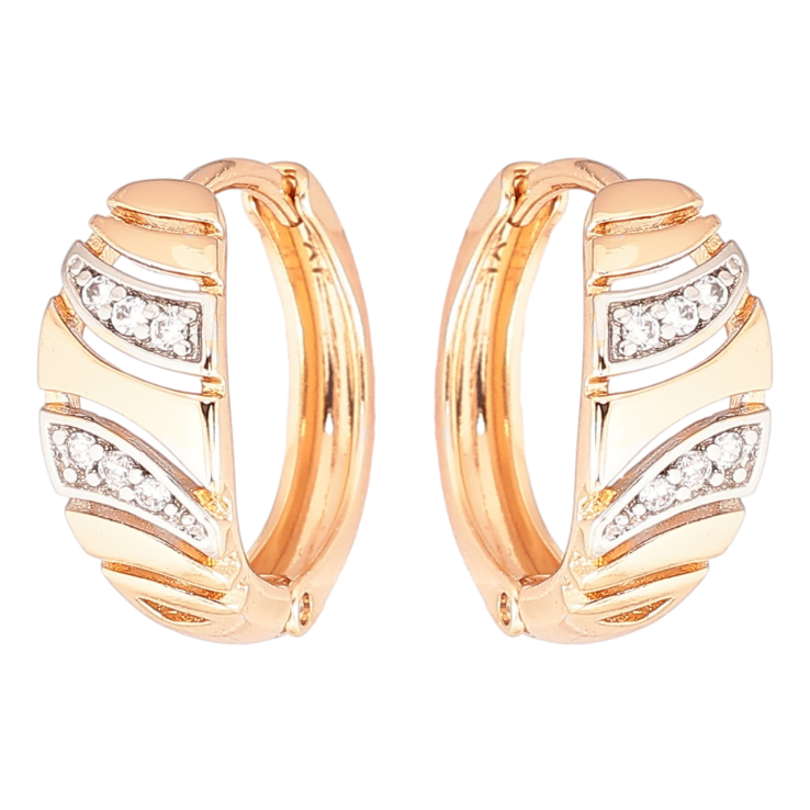 Серьги Xuping Позолота 18K + Родий колечки Узор с цирконием фото №16 Серьги Xuping Позолота 18K + Родий колечки Узор с цирконием фото №16