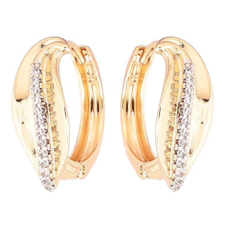 Сережки Xuping Позолота 18K + Родій колечка «Листочки з доріжками цирконію» фото №5 Сережки Xuping Позолота 18K + Родій колечка «Листочки з доріжками цирконію» фото №5